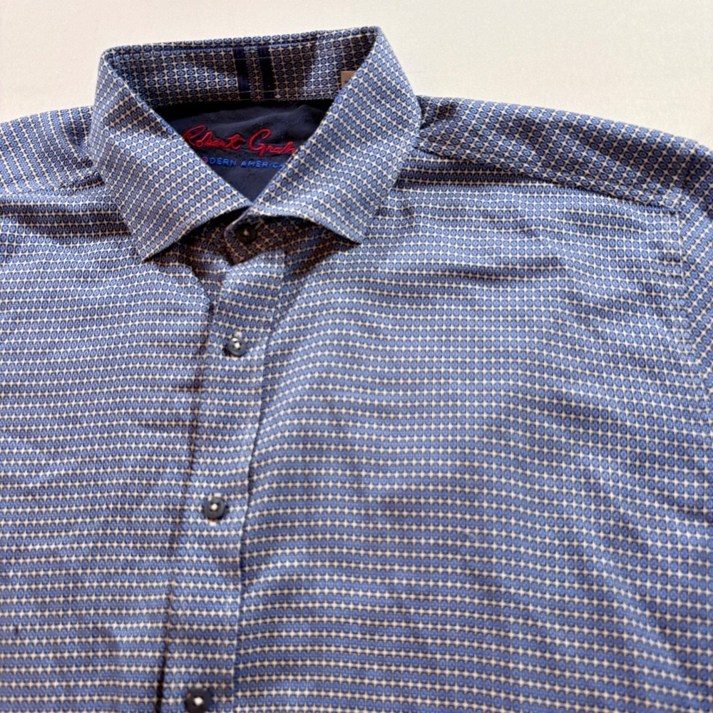 Robert Graham Button Down Shirt Mens 2XL Tailored Fit Blue Geometric Long Sleeve